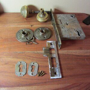 antique brass door hardware mortise knobs etc Corbin Nov 3 1868 (H258)
